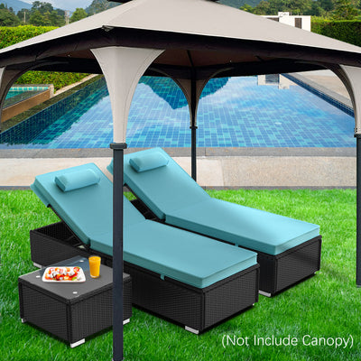 Segmart 3 Pieces Patio Wicker Chaise Lounge Furniture Set, Pool Reclining Chaise Chairs Set with 2 Pillows, 5-Level Angles Adjust Backrest Outdoor Lounge with Coffee Table & Cushions, SS2116