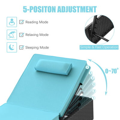 Segmart 3 Pieces Patio Wicker Chaise Lounge Furniture Set, Pool Reclining Chaise Chairs Set with 2 Pillows, 5-Level Angles Adjust Backrest Outdoor Lounge with Coffee Table & Cushions, SS2116