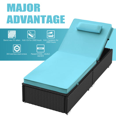 Segmart 3 Pieces Patio Wicker Chaise Lounge Furniture Set, Pool Reclining Chaise Chairs Set with 2 Pillows, 5-Level Angles Adjust Backrest Outdoor Lounge with Coffee Table & Cushions, SS2116