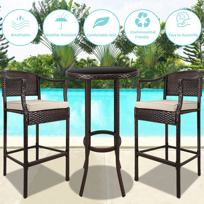 SEGMART 3 Pieces Outdoor Bistro Patio Bar Furniture Sets, Outdoor Height Bar Bistro Table Set with High Top Table and 2 PCS High Chair, SS300