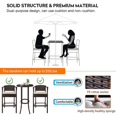 SEGMART 3 Pieces Outdoor Bistro Patio Bar Furniture Sets, Outdoor Height Bar Bistro Table Set with High Top Table and 2 PCS High Chair, SS300