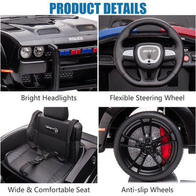 Battery Cars for Kids, Dodge Challenger 12V Ride on Toys with Remote Control, Powered Police Ride on Truck Gift for Boys Girls, Electric Cars with LED Flashing Lights, Music Player, Bluetooth, L6341