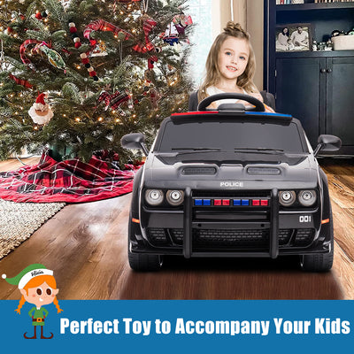 Battery Powered Ride on Toys, 12V Dodge Challenger Ride on Cars with Remote Control, Electric Ride on Car Toy for Boys Girls 3-5 YO, Police Ride on Truck Car with Lights, MP3, Bluetooth, Radio, LL143