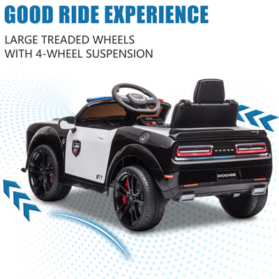 Battery Powered Ride on Toys, 12V Dodge Challenger Ride on Cars with Remote Control, Electric Ride on Car Toy for Boys Girls 3-5 YO, Police Ride on Truck Car with Lights, MP3, Bluetooth, Radio, LL143