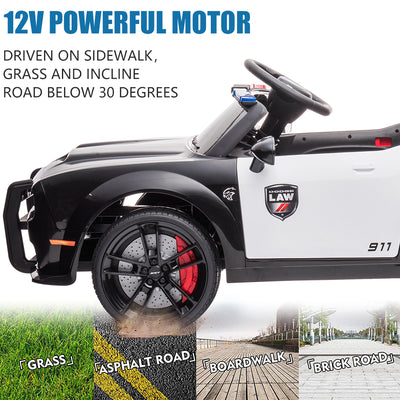 Battery Powered Ride on Toys, 12V Dodge Challenger Ride on Cars with Remote Control, Electric Ride on Car Toy for Boys Girls 3-5 YO, Police Ride on Truck Car with Lights, MP3, Bluetooth, Radio, LL143