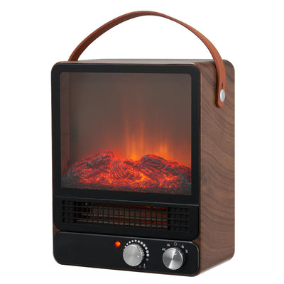 Segmart Portable Electric Fireplace Heater, 750W/1500W Tabletop Space Heater w/3D Flame Effect Walnu, S001