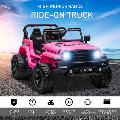 12V Kids Ride-On Electric Car, SEGMART Off-Road Electric Vehicle w/Remote Control, 3 Speeds, LED Lights, Double Doors, Safety Belt, MP3 RC, 1-2 Hours Fun Time, Birthday Gift for 3-6 Kids, 77 lb, S1720
