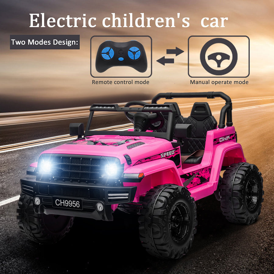 12V Kids Ride-On Electric Car, SEGMART Off-Road Electric Vehicle w/Remote Control, 3 Speeds, LED Lights, Double Doors, Safety Belt, MP3 RC, 1-2 Hours Fun Time, Birthday Gift for 3-6 Kids, 77 lb, S1720