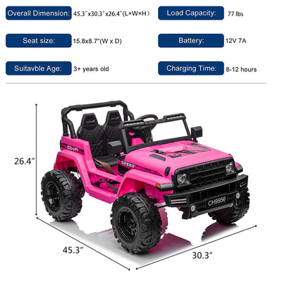 12V Kids Ride-On Electric Car, SEGMART Off-Road Electric Vehicle w/Remote Control, 3 Speeds, LED Lights, Double Doors, Safety Belt, MP3 RC, 1-2 Hours Fun Time, Birthday Gift for 3-6 Kids, 77 lb, S1720