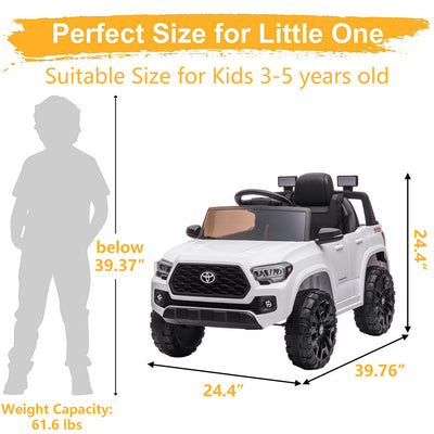 Ride on Toys for Kids, 12V Licensed Toyota Tacoma Ride on Cars with Remote Control, Motorized Vehicles Ride on Truck with Lights/Music, White Battery Powered Ride on Cars for Girls 3 to 5 YO, LLL3165