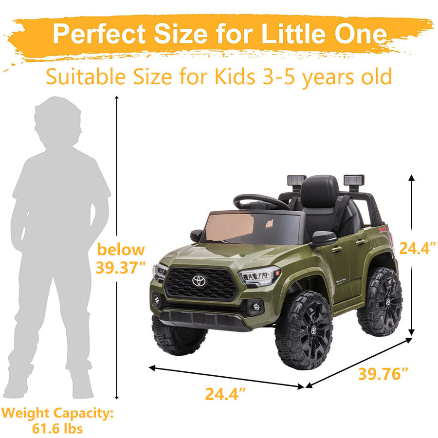 Ride On Kids Truck Car, Segmart Licensed Toyota Tacoma 12 Volt Electric 4 Tries Vehicle with Remote Control, 2 Speeds, 2 LED Headlights, Brakes and Gas Pedal, AUX, Green, SS2640