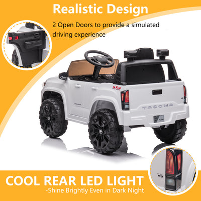 Ride on Cars for Girls, Licensed Toyota Tacoma 12V Electric Ride on Cars with Remote Control, White Motorized Vehicles Ride on Truck with Headlights/Music Player for 3 to 5 YO, LLL3176