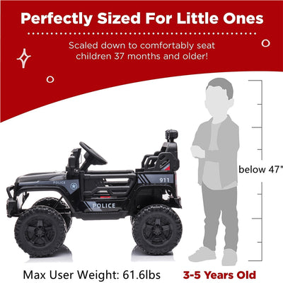 12V Ride on Cars, Kids Ride on Toys with 2.4G Remote Control, Electric Vehicles Ride on Truck Car with LED Lights, FM, Seatbelt, Black Battery-Powered Ride on Toys for Boys Girls, 3 Speeds, LL744