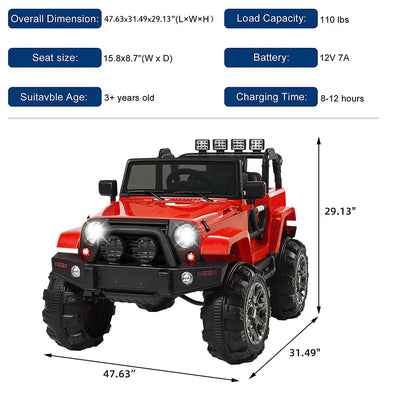 SEGMART 12V Kids Ride On Truck Car, 2021 Battery Powered 4 Tries Electric Car with Parent Remote, Suspension Tries, LED Lights, 3 Speeds, Kids Electric Vehicles for Boys and Girls, Red, S11115