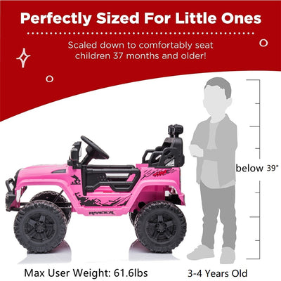 Electric Vehicles for Kids, 12V Ride on Cars with 2.4G Remote Control, Electric Ride on Truck Car with LED Lights, FM, Seatbelt, Pink Battery-Powered Ride on Toys for Boys Girls, 3 Speeds, LL729