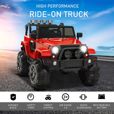 SEGMART 12V Kids Ride On Truck Car, 2022 Battery 4 Wheels Electric Car with Parent Remote, Suspension Wheels, LED Lights, 3 Speeds, Kids Electric Vehicles for Boys and Girls, Red, S11115
