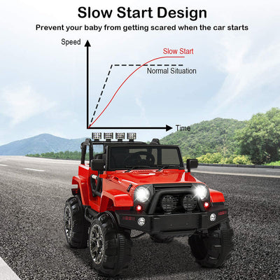 SEGMART 12V Kids Ride On Truck Car, 2021 Battery Powered 4 Tries Electric Car with Parent Remote, Suspension Tries, LED Lights, 3 Speeds, Kids Electric Vehicles for Boys and Girls, Red, S11115