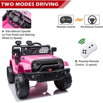Electric Vehicles for Kids, 12V Ride on Cars with 2.4G Remote Control, Electric Ride on Truck Car with LED Lights, FM, Seatbelt, Pink Battery-Powered Ride on Toys for Boys Girls, 3 Speeds, LL729