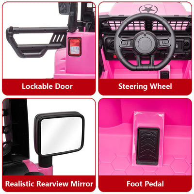 Electric Vehicles for Kids, 12V Ride on Cars with 2.4G Remote Control, Electric Ride on Truck Car with LED Lights, FM, Seatbelt, Pink Battery-Powered Ride on Toys for Boys Girls, 3 Speeds, LL729