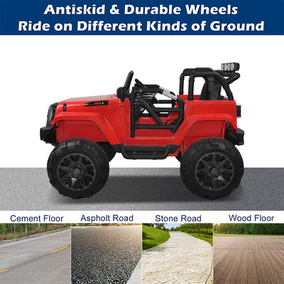 SEGMART 12V Kids Ride On Truck Car, 2022 Battery 4 Wheels Electric Car with Parent Remote, Suspension Wheels, LED Lights, 3 Speeds, Kids Electric Vehicles for Boys and Girls, Red, S11115