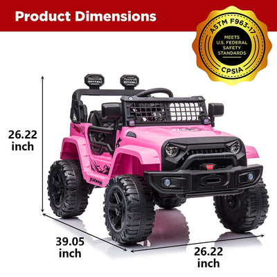 Electric Vehicles for Kids, 12V Ride on Cars with 2.4G Remote Control, Electric Ride on Truck Car with LED Lights, FM, Seatbelt, Pink Battery-Powered Ride on Toys for Boys Girls, 3 Speeds, LL729