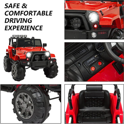 SEGMART 12V Kids Ride On Truck Car, 2022 Battery 4 Wheels Electric Car with Parent Remote, Suspension Wheels, LED Lights, 3 Speeds, Kids Electric Vehicles for Boys and Girls, Red, S11115