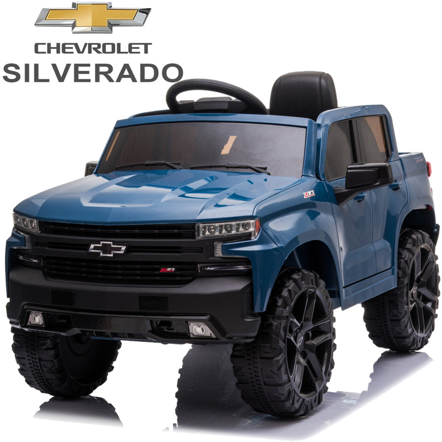 Ride on Cars with Remote Control, Chevrolet Silverado 12V Battery Powered Ride on Toys for Kids, Ride on Truck Car for Boys Girls, Blue Electric Cars Birthday Christmas Gifts, Suspension, LED Light, L