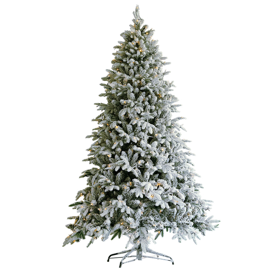 7.5FT Flocked Christmas Tree, Hinged Artificial Christmas Tree with 1100 Branch Tips, Snow Flocked Christmas Pine Tree with Metal Stand, Decor for Party Wedding Office Home Bedroom