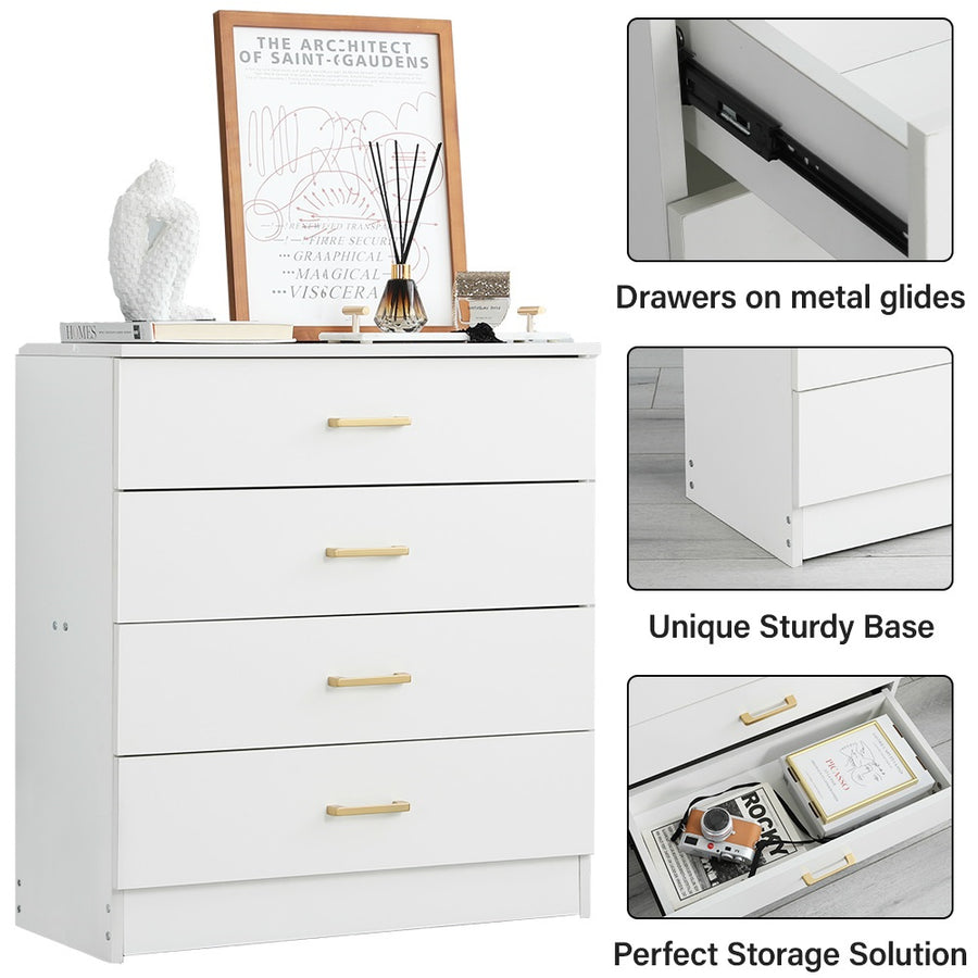 Dressers for Bedroom, Heavy Duty 4-Drawer Wood Chest of Drawers, Modern Storage Bedroom Chest for Kids Room, White Vertical Storage Cabinet for Bathroom, Closet, Entryway, Hallway, Nursery, L2028