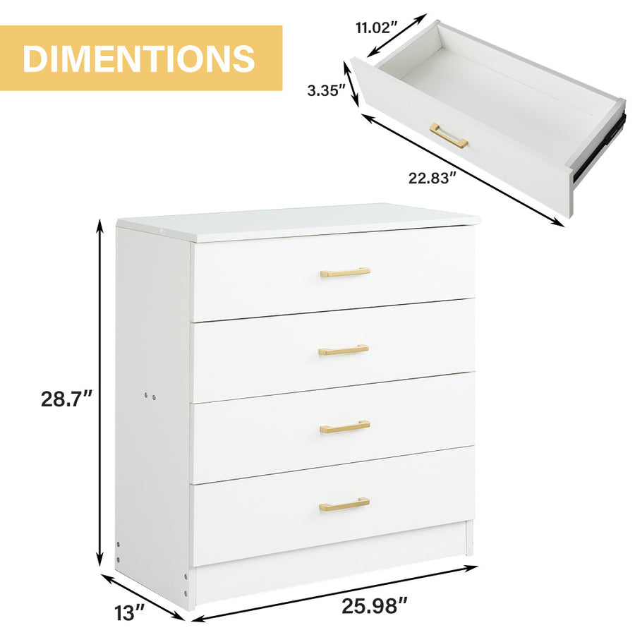 Segmart White 4 Drawer Dresser for Small Space, Wood Storage Cabinet for  Living Room, Chest of Drawers with Metal Handle for Bedroom