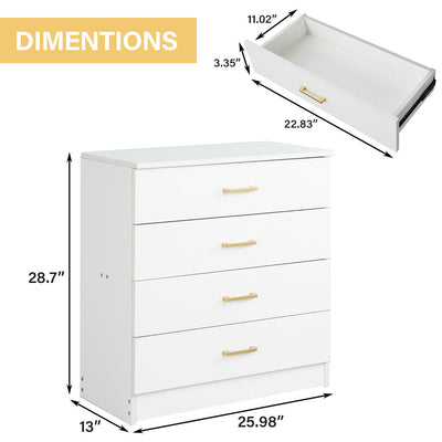 Dressers for Bedroom, Heavy Duty 4-Drawer Wood Chest of Drawers, Modern Storage Bedroom Chest for Kids Room, White Vertical Storage Cabinet for Bathroom, Closet, Entryway, Hallway, Nursery, LLL4571