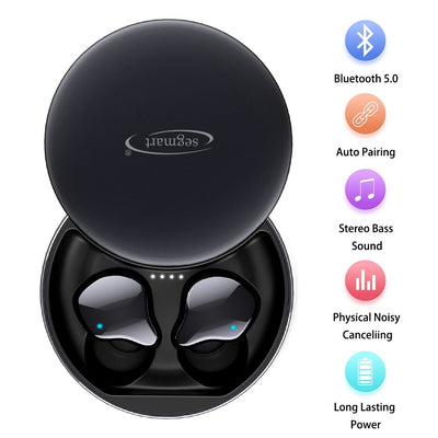 SEGMART Wireless Bluetooth Earbuds, Wireless Earphones with Microphone, Wireless Earbuds for iPhone, True Wireless Earbuds Bluetooth 5.0, IPX5 Waterproof in-Ear Earbuds with Charging Case, H1409